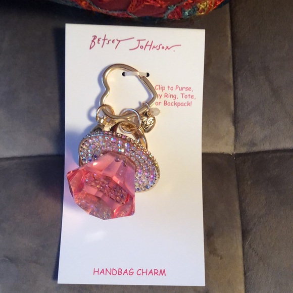New Tik Tok Betsey Johnson Pink Jeweled Handbag Charm/Key Chain/Final Price - Picture 16 of 17